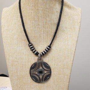 Large filigree medallion beaded rope fashion bracelet, vintage